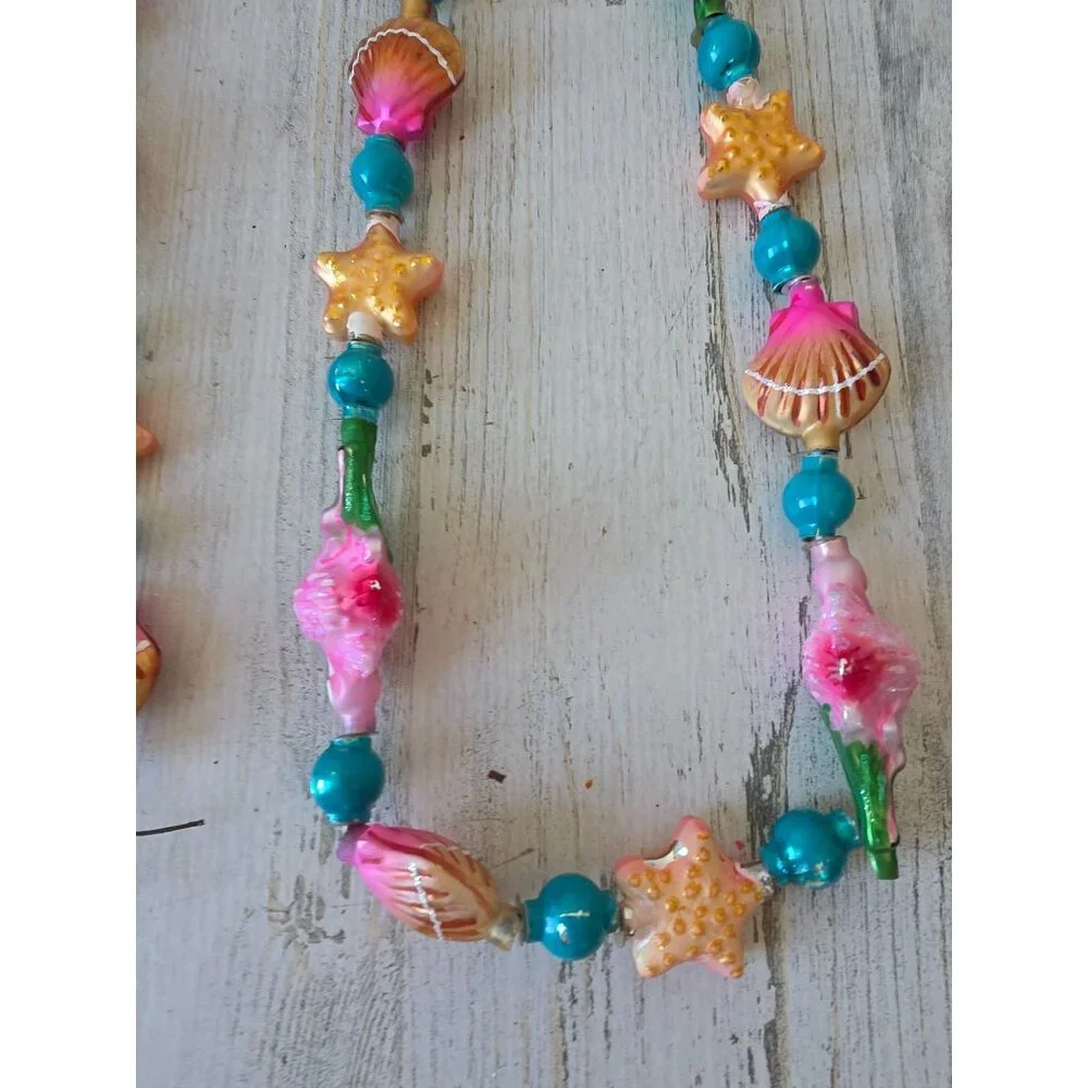 Vintage radko flamingo‎ keys shell Garland glitter pink tropical Xmas tree
